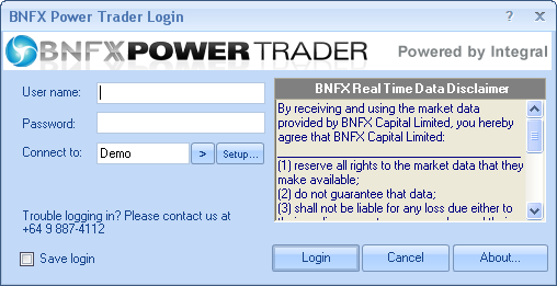 Power Trader Login screen